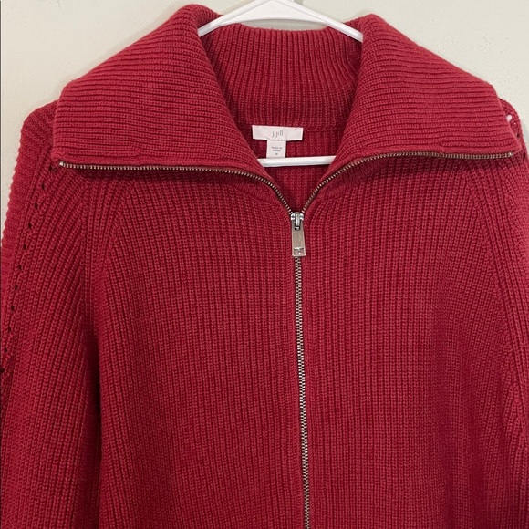NWOT J. Jill Dark Red Full Zip Cotton Blend Sweater M - Picture 2 of 7